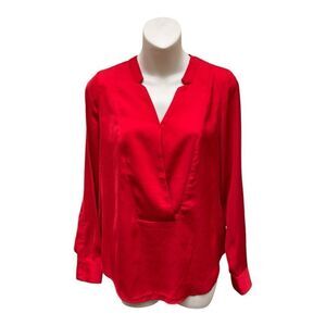 The Limited Red Long Sleeve Blouse Sz S Office Classic Holiday Preppy Casual EUC